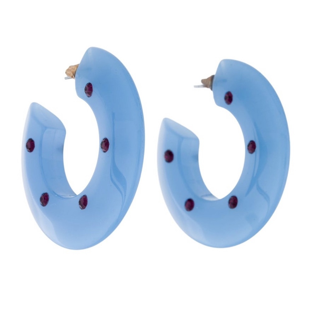 Blue Hoop Earrings with Red Accents